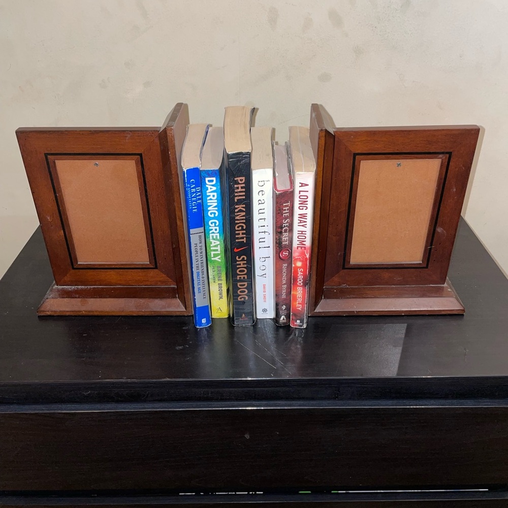 Vintage Bombay Co Brown wood picture frame book ends